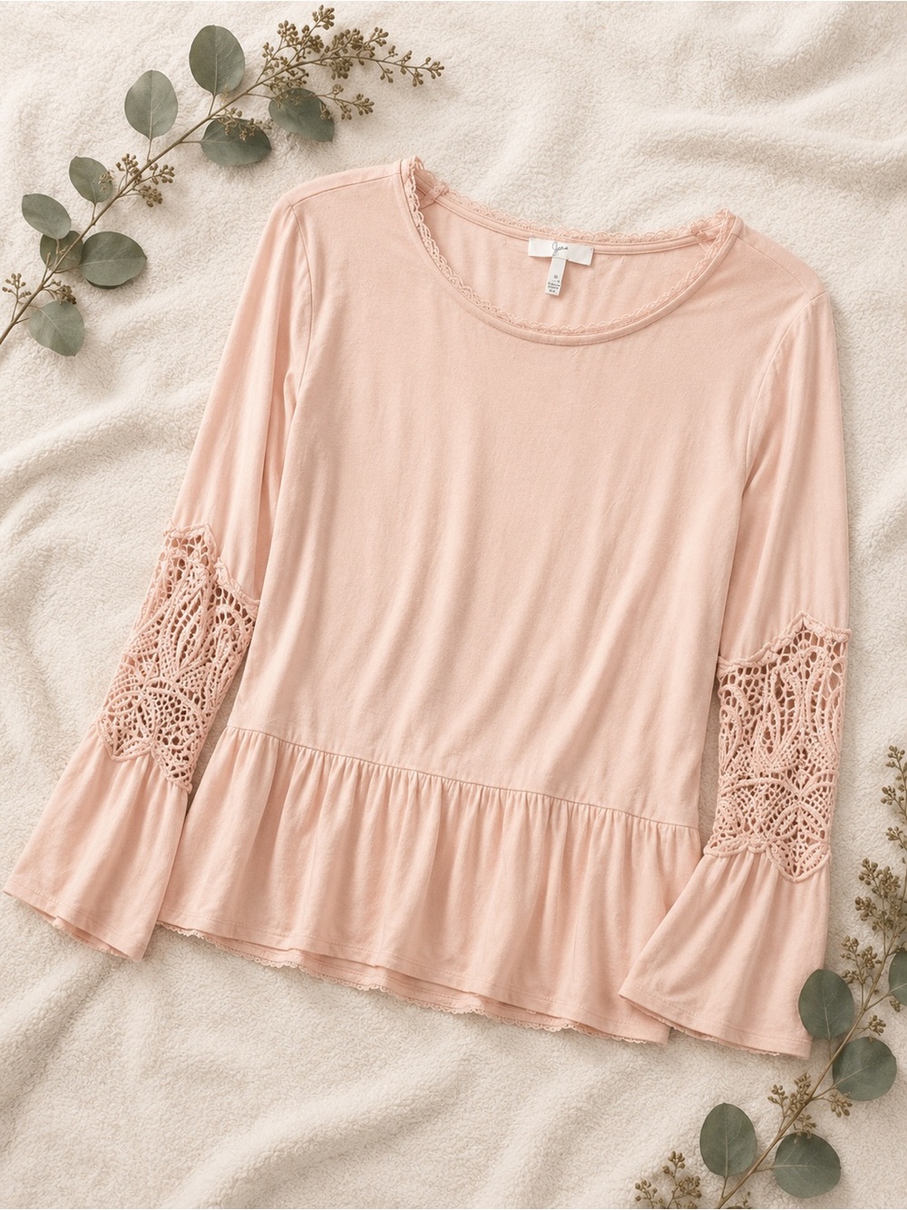 Joie Primrose Pink Floral Crochet-Sleeve Peplum Top